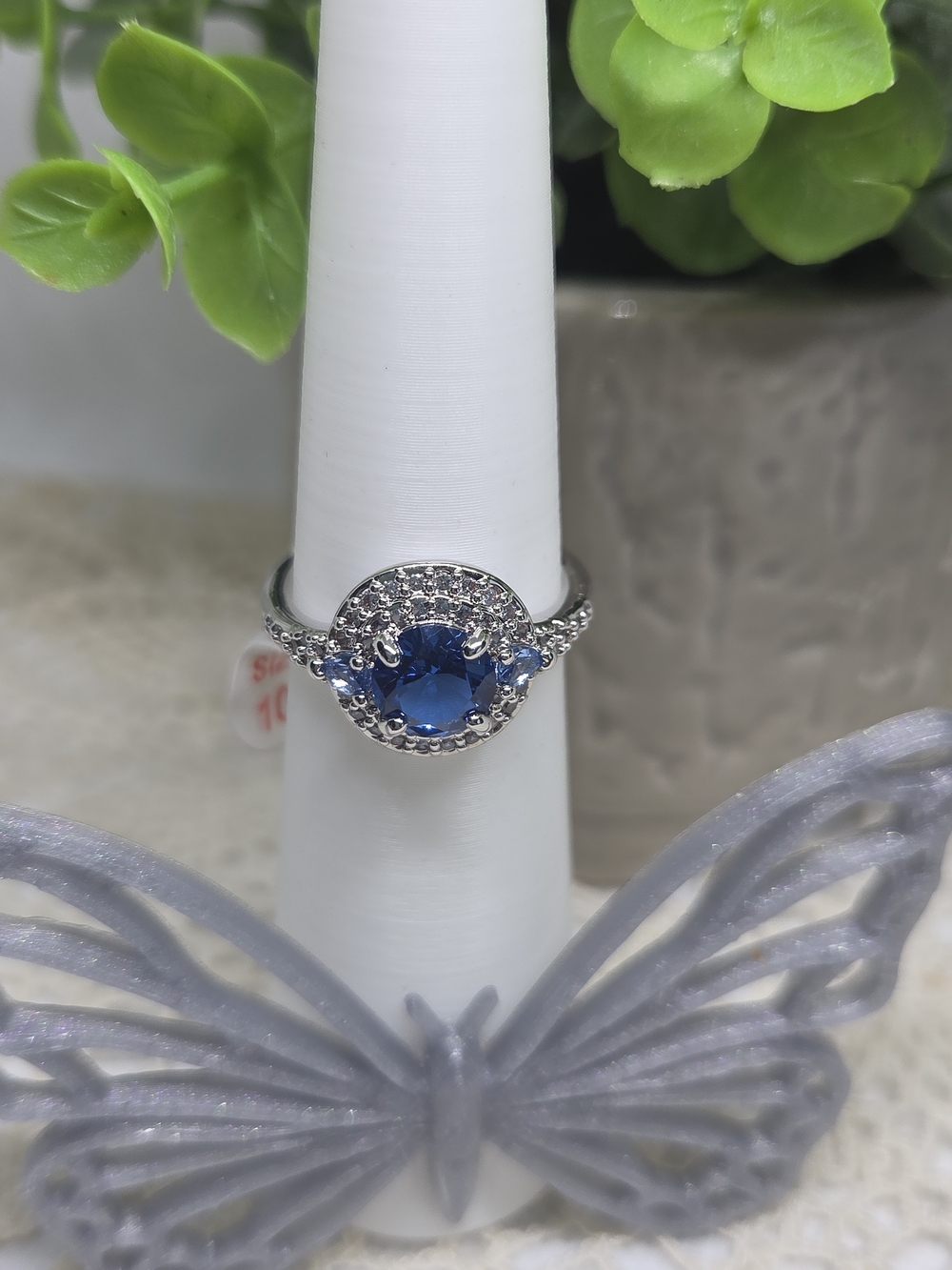 BP Aquamarine Halo Ring On Rhodium Plating